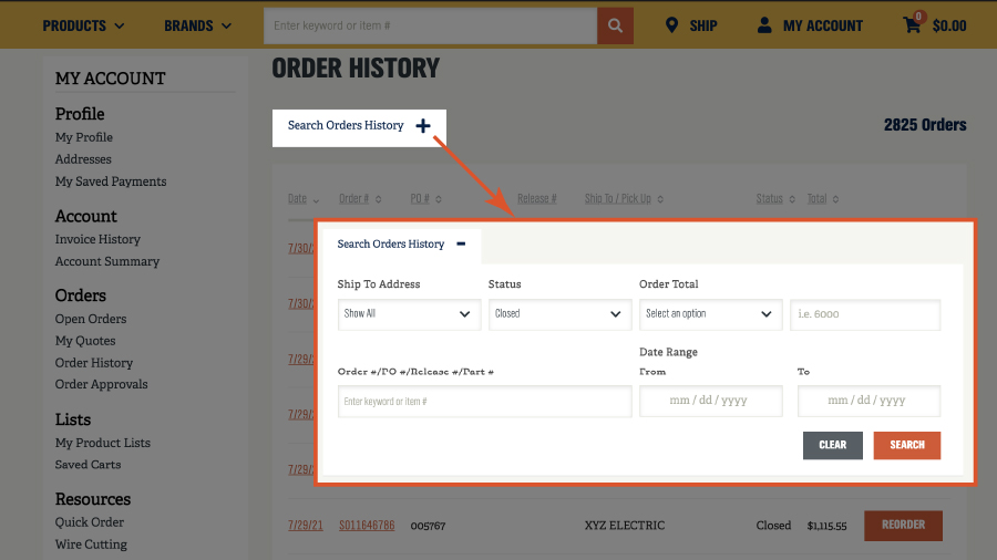 view order history details