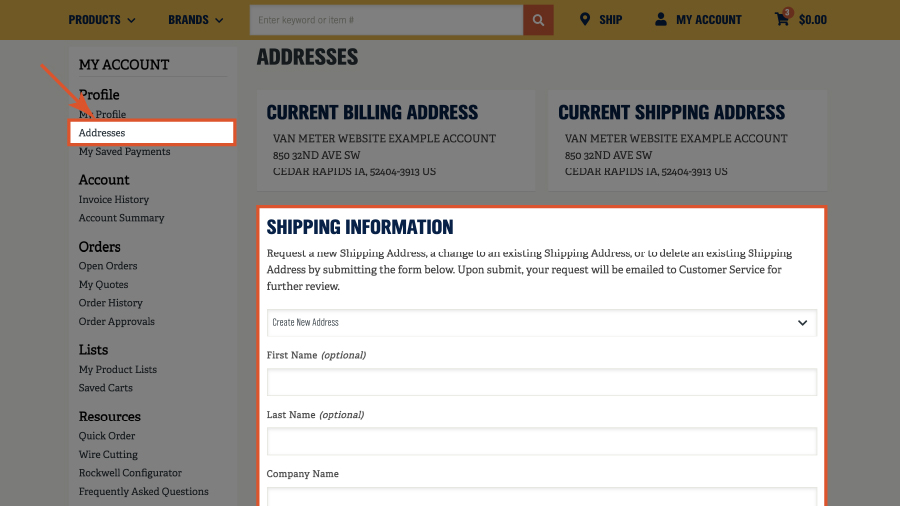 how do I create or update a shipping address